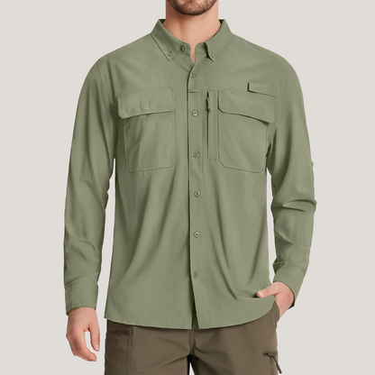 UPF 50+ Long Sleeve Button Down Shirt with Utility Pockets