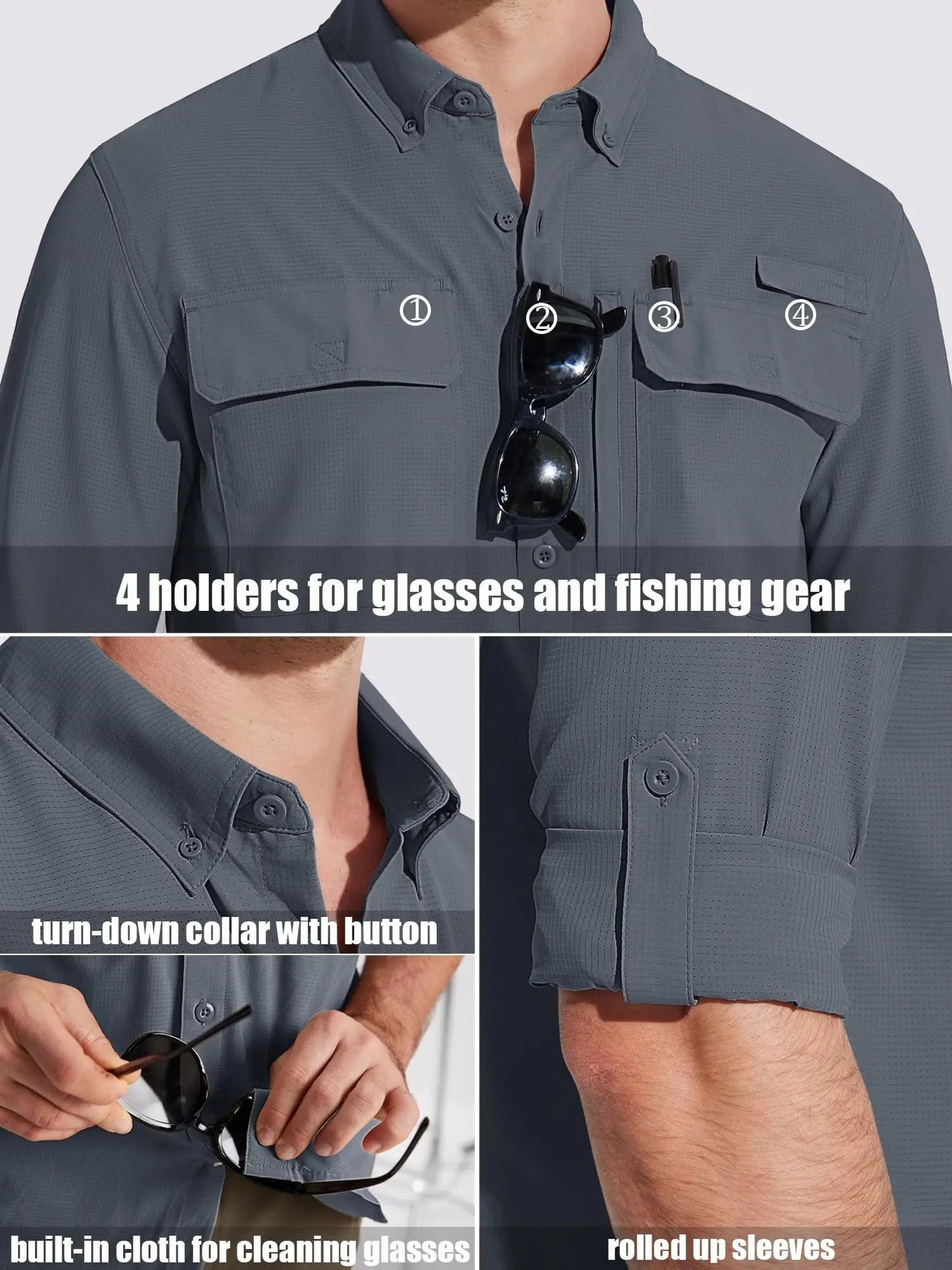 UPF 50+ Long Sleeve Button Down Shirt with Utility Pockets