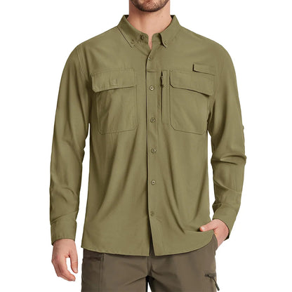 UPF 50+ Long Sleeve Button Down Shirt with Utility Pockets