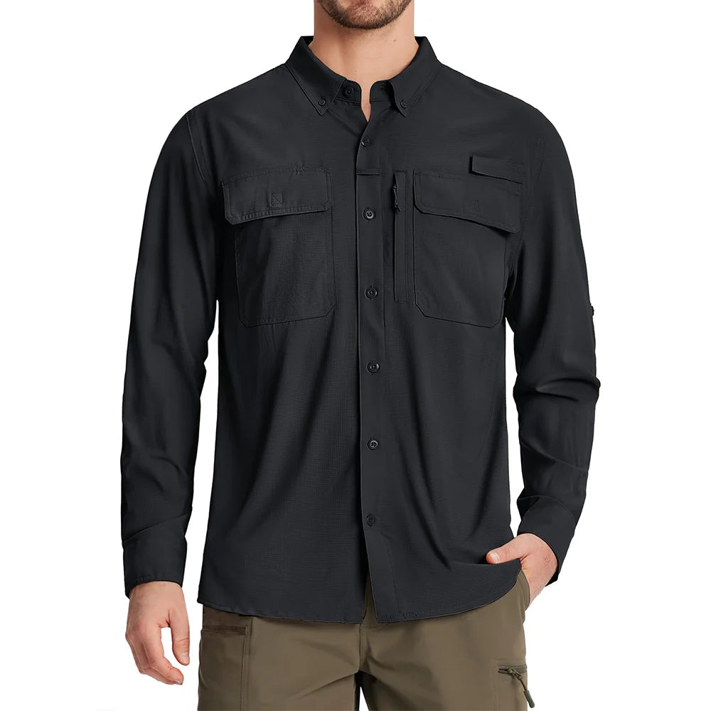 UPF 50+ Long Sleeve Button Down Shirt with Utility Pockets